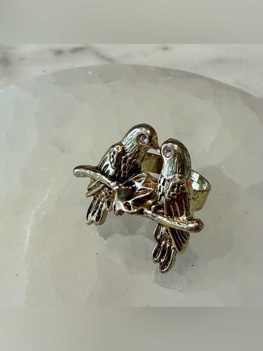 Adjustable Double Bird Ring with Sparkling Eyes